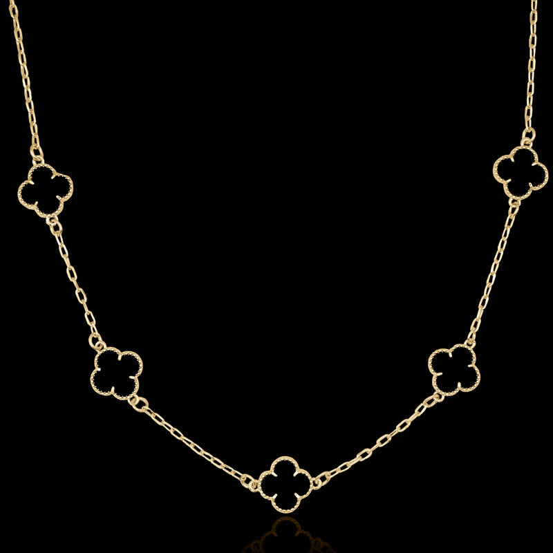 CORRENTE 5 TREVOS BLACK BANHADO A OURO 18K