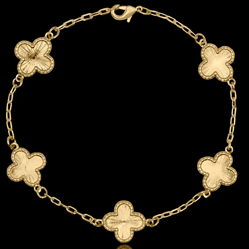 PULSEIRA 5 TREVOS FRISO BANHADO A OURO 18K