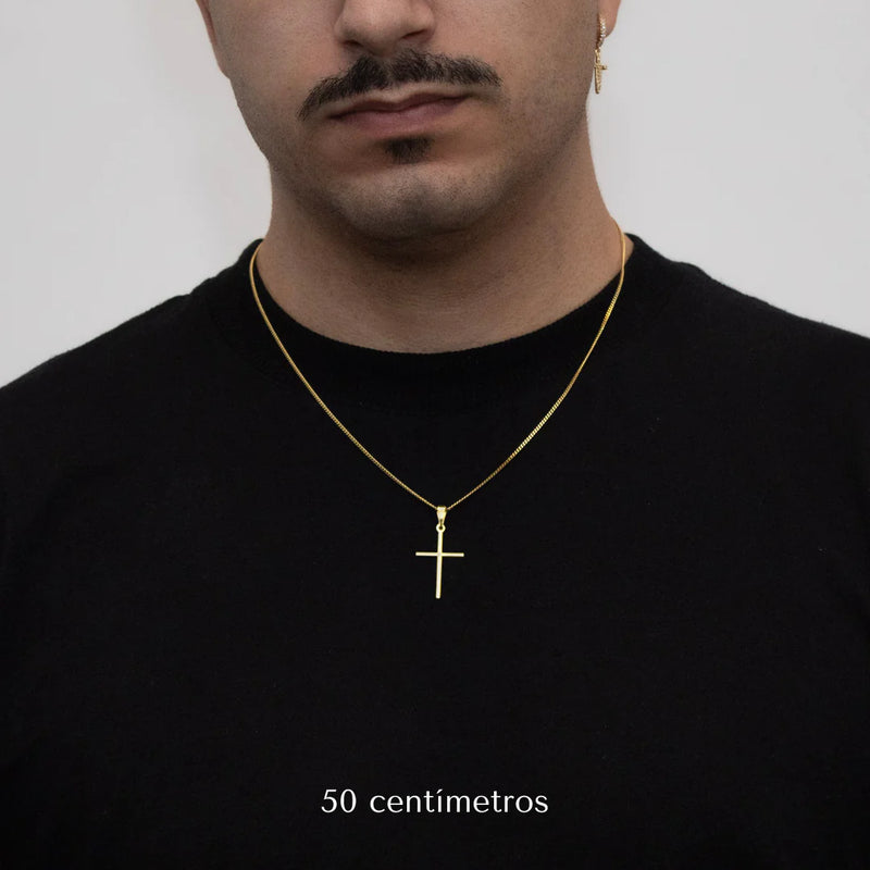 Corrente Grumet 1,5mm com Pingente Cruz Lisa Banhado a Ouro 18k