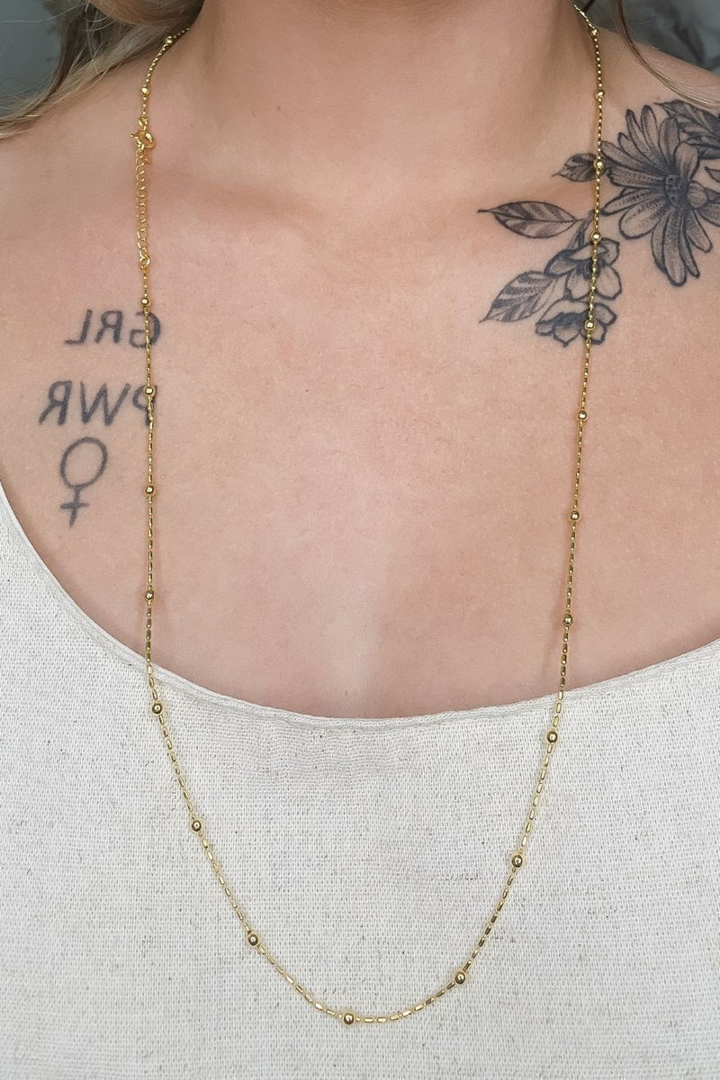 Colar de Corrente com Bolinhas Douradas Banhado em Ouro 18k