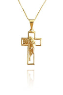 Colar com Pingente de Cruz e Face de Jesus Banhado em Ouro 18k