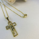 Colar com Pingente de Cruz e Face de Jesus Banhado em Ouro 18k