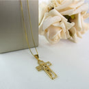 Colar com Pingente de Cruz e Face de Jesus Banhado em Ouro 18k