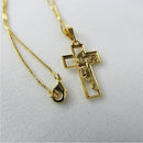 Colar com Pingente de Cruz e Face de Jesus Banhado em Ouro 18k