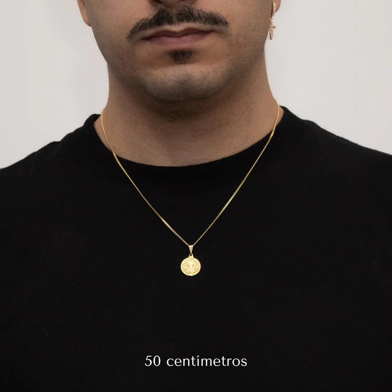 Corrente Grumet 1,5mm com Pingente São Bento Banhado a Ouro 18k