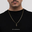 Cadena Piastrina de 2 mm con colgante de cruz lisa bañada en oro de 18 k
