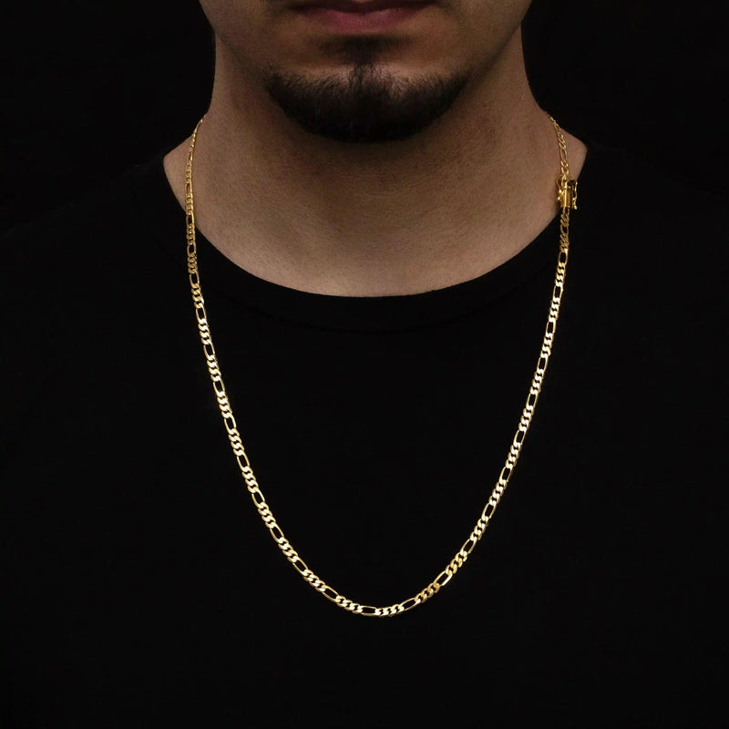 Corrente 3x1 Fígaro 4mm Banhado a Ouro 18k