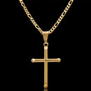 Cadena Figaro 3x1,2mm con Colgante de Cruz Lisa Baño de Oro 18k