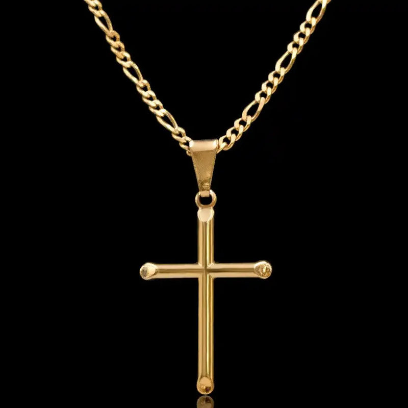 Corrente Fígaro 3x1 2mm com pingente Cruz Lisa Banhado a Ouro 18k