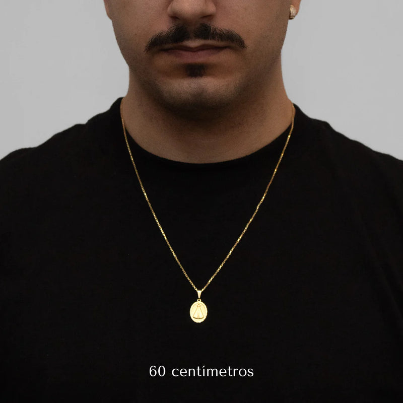 Corrente tijolinho 1mm com Pingente Nossa Sra. Aparecida Banhado a Ouro 18k