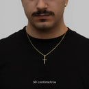 Conjunto Minimalista - Persiana Veneciana de 1 mm con Colgante de Cruz Lisa Bañado en Oro de 18k