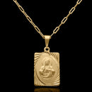 Cadena larga Cartier de 2 mm con colgante de Jesucristo bañada en oro de 18 quilates