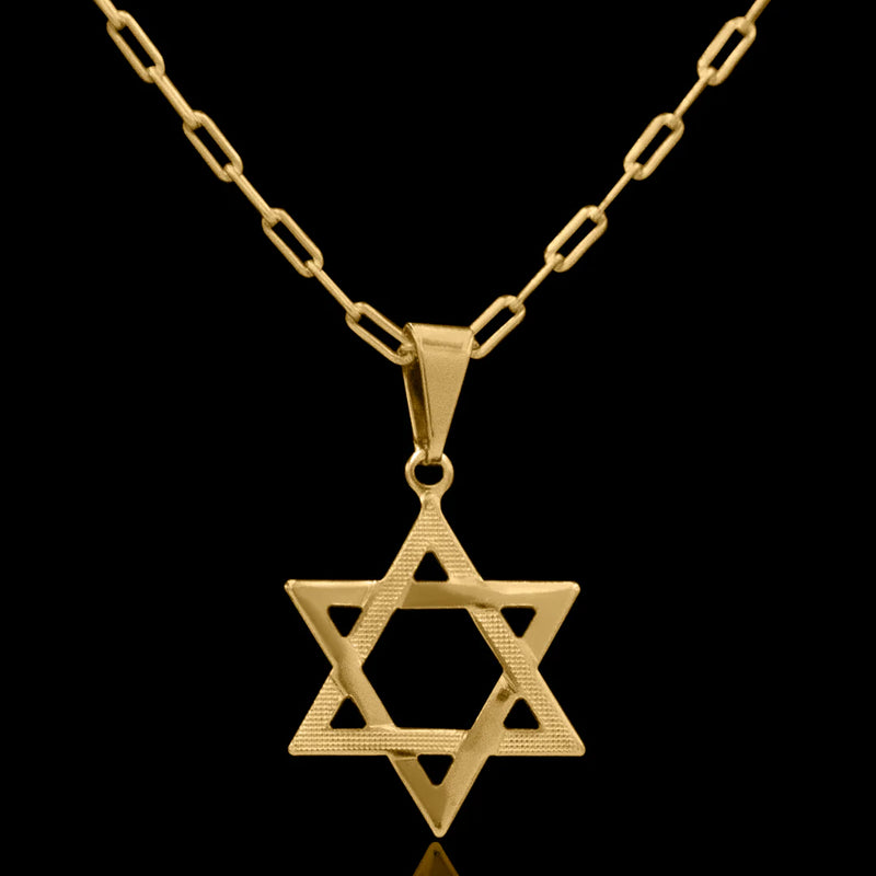 Corrente Cartier long 2mm com pingente Estrela de David Banhado a Ouro 18k