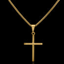 Cadena Grumet de 1,5 mm con colgante de cruz lisa bañada en oro de 18 quilates