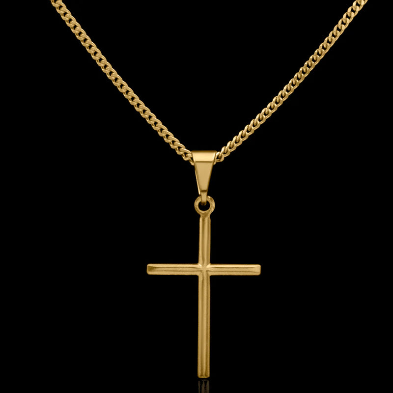 Corrente Grumet 1,5mm com Pingente Cruz Lisa Banhado a Ouro 18k