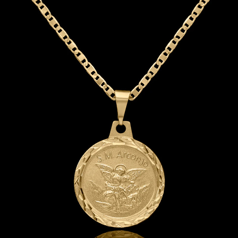 Cadena Piastrina de 2 mm con Colgante de Arcángel Miguel de 20 mm en Baño de Oro de 18k