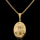 Cadena Grumet de 1,5 mm con colgante del Sagrado Corazón de María bañada en oro de 18 quilates