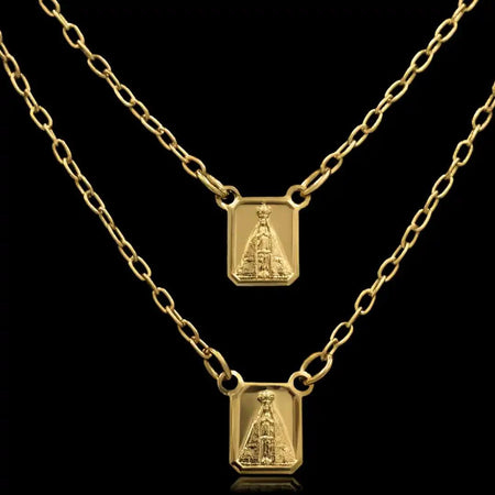 Escapulário Nossa Senhora Aparecida 60cm Banhado a Ouro 18k