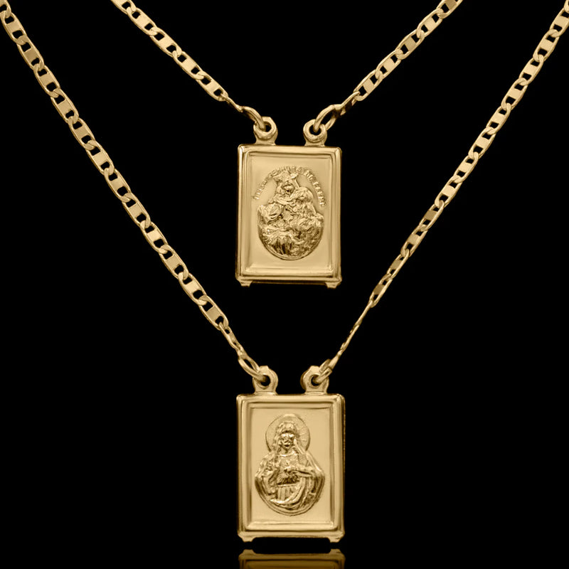 Escapulário Jesus e Nossa Senhora do Carmo Banhado a Ouro 18k