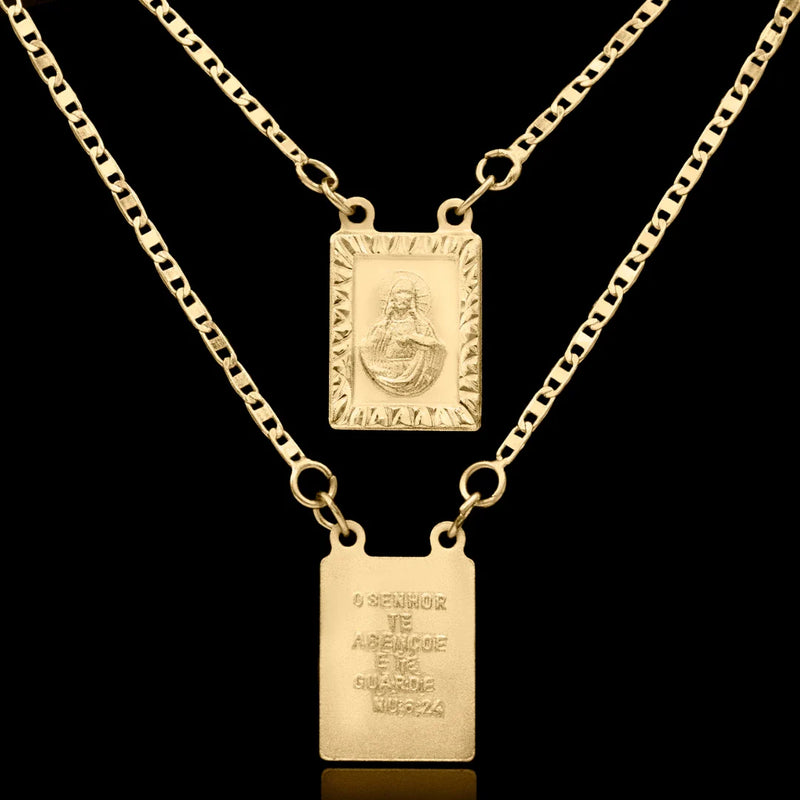 Escapulário Jesus e Versículo Números 6:24 Banhado a Ouro 18k