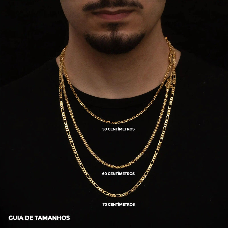 Corrente 3x1 Fígaro 4mm Banhado a Ouro 18k