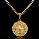 Cadena Grumet de 2,5 mm con colgante de rosa de los vientos bañado en oro de 18 k