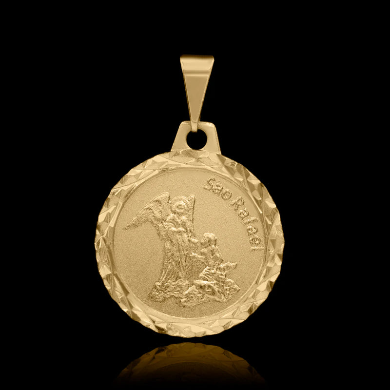 Medalla colgante de San Rafael Arcángel, 20 mm, chapada en oro de 18 quilates