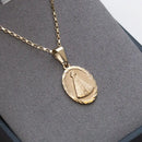 Cadena de ladrillo de 1mm con colgante de Nuestra Señora de Aparecida bañada en oro de 18k