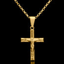 Cadena de ladrillo de 1 mm con cruz y colgante de Jesús bañada en oro de 18 quilates