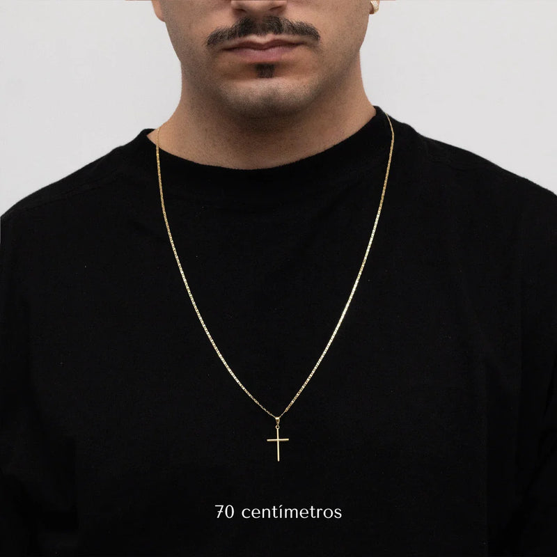 Cadena Piastrina de 2 mm con colgante de cruz lisa bañada en oro de 18 k