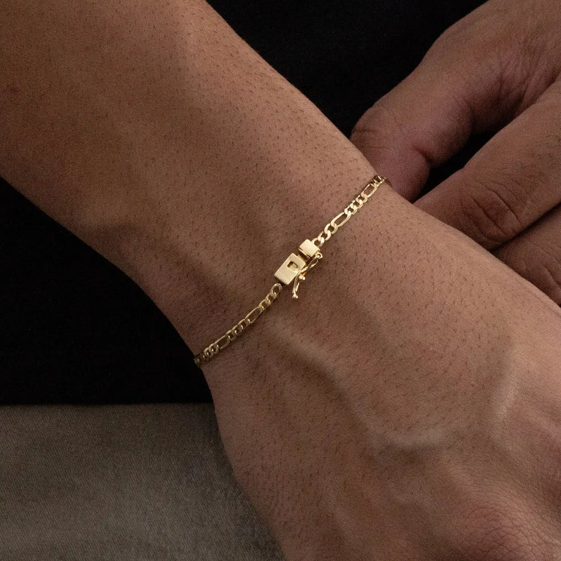 Pulseira Fígaro 3x1 3mm Banhado a Ouro 18k
