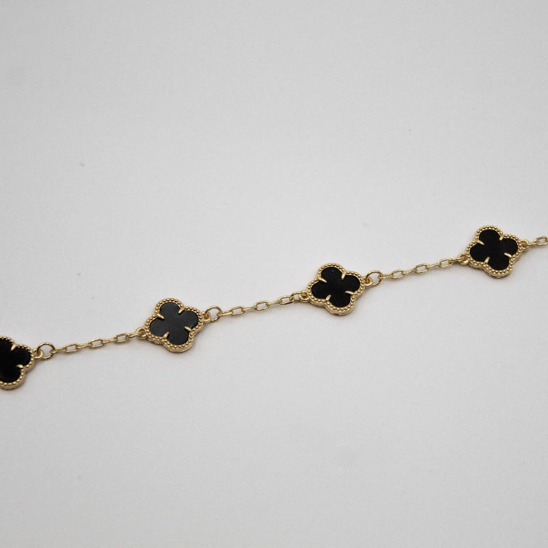 PULSEIRA 5 TREVOS BLACK BANHADO A OURO 18K