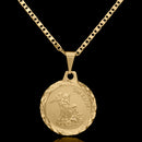 Cadena de piastrina de 2 mm con colgante de medalla de San Rafael Arcángel de 20 mm, chapada en oro de 18 k.